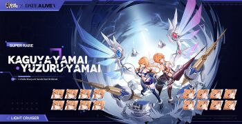 2girls ankle_cuffs azur_lane back-to-back bare_shoulders blue_cape blue_gemstone blue_skirt blush boots braid braided_ponytail breasts cape chain character_name closed_eyes commentary copyright_name date_a_live drill_hair energy_wings english_commentary english_text expression_chart expressionless feet_out_of_frame full_body gem hair_between_eyes high_heel_boots high_heels highres holding holding_polearm holding_weapon large_breasts light_smile lightning long_hair mechanical_wings medium_breasts medium_hair micro_shorts microskirt multiple_girls navel o-ring_strap official_art polearm pout promotional_art purple_shorts red_gemstone rigging ship_turret short_hair_with_long_locks shorts siblings sisters skirt smile spear stomach thigh_boots thighs twin_drills twins very_long_hair weapon wings wrist_cuffs yamai_kaguya yamai_yuzuru