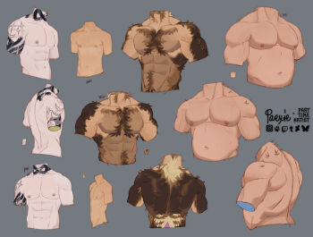 4boys abs anatomy arm_tattoo back_muscles bara belly body_fur colored_skin headless large_pectorals male_focus multiple_boys muscular muscular_male navel nipples original paexie pectorals plump shaved_body shredded_muscles skinny strongman_waist tattoo thick_navel_hair torso_only v-taper veins veiny_arms veiny_pectorals white_skin wolf_(paexie)