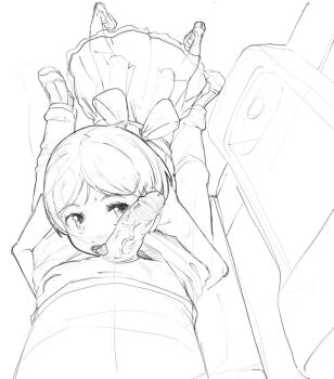 1boy 1girl age_difference ankoku_emu_shougun blush bow character_request clothed_sex drawing dress eyebrows fellatio from_above full_body hetero holding hug hug_and_suck indoors legs_apart licking loli looking_at_viewer mary_janes monochrome open_mouth oral panties penis penis_on_face penis_on_head perspective pov public_restroom sex shoes short_hair sketch smile sweatdrop teeth toilet_stall tongue tongue_out uncensored underwear veins veiny_penis