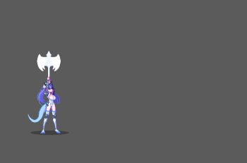 animated animated_gif ariel_(sword_master_story) armor attack aura axe battle_axe blue_hair breasts charging dragon_girl dragon_horns dragon_tail energy explosive glowing glowing_eyes grey_background hair_ribbon hip_armor holding holding_weapon horns idle_animation large_breasts leotard multicolored_hair pixel_art ribbon shoulder_armor simple_background streaked_hair swinging sword_master_story tail thighhighs weapon