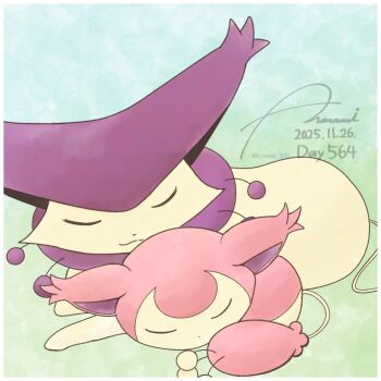 Rule 34 | 2others, animal ears, border, cat, cat ears, cat tail, closed eyes, closed mouth, dated, delcatty, evolutionary line, gen 3 pokemon, k raven 300, lying, multiple others, multiple tails, nintendo, no humans, on stomach, pokemon, pokemon (creature), signature, skitty, sleeping, tail, twitter username, white border