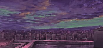 absurdres building city cityscape cloud cloudy_sky comet_(tvgz5235) commentary_request highres horizon no_humans original outdoors purple_theme scenery sky skyscraper twilight