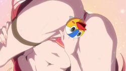 1girl ahoge animated anime_screenshot ass bikini blonde_hair breasts censored hair_ornament hairclip highres katagiri_nanase large_breasts long_hair navel novelty_censor nukigee_mitai_na_shima_ni_sunderu_watashi_wa_dou_surya_ii_desu_ka? one_eye_closed open_mouth pussy_juice red_bikini sound spread_legs stomach swimsuit tagme thigh_strap thighs underboob video yellow_eyes