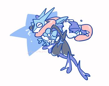 3others closed_eyes froakie frogadier gen_6_pokemon greninja lying mega_greninja multiple_others nintendo no_humans on_side on_stomach open_mouth pokemon pokemon_(creature) pokemon_focus pokemon_legends:_z-a red_scarf scarf scarf_over_mouth shuriken signature sleeping sleeping_on_pokemon usduvi weapon white_background