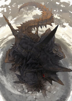 Rule 34 | crack, dragon, fisheye, from above, glowing, glowing eyes, no humans, pixiv fantasia, pixiv fantasia 5, spikes, tsukuba masahiro