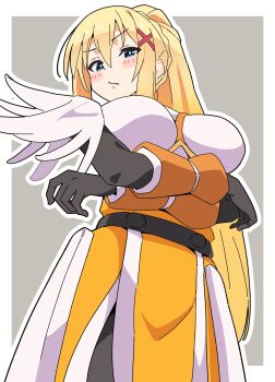 1girl blonde_hair blush_stickers breasts closed_mouth darkness_(konosuba) female_focus kono_subarashii_sekai_ni_shukufuku_wo! large_breasts long_hair looking_at_viewer ponytail solo tknknym