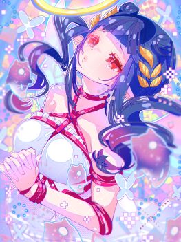 1girl blue_hair commission dizzy_dokuro drill_hair phase_connect red_eyes shibari skeb_commission tagme twin_drills virtual_youtuber