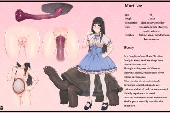 1girl absurdres age_mention animal_penis bestiality breasts character_age egg eggplant english_text full_body highres huge_filesize korean loli long_hair mr.takealook multiple_views non-web_source nude original penis pregnant pussy small_breasts standing toon_(style) turtle vaginal x-ray