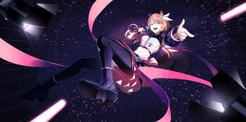 1girl absurdres animal_ears ayunda_risu breasts brown_hair green_eyes highres hololive hololive_indonesia long_hair looking_at_viewer microphone open_mouth smile solo squirrel_ears squirrel_girl upmocks virtual_youtuber