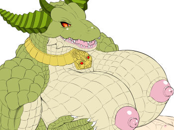 artist_request bracelet breasts crocodile furry horns nipples paizuri red_eyes