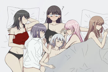 6+girls aftersex bang_dream! bang_dream!_it&#039;s_mygo!!!!! bite_mark bite_mark_on_arm bite_mark_on_shoulder bite_mark_on_thigh black_hair black_panties black_tank_top blue_eyes blush brown_hair camisole chihaya_anon chinese_commentary closed_eyes closed_mouth commentary_request cuddling grey_hair hickey highres kaname_raana long_hair mole mole_under_eye multiple_girls nagasaki_soyo panties parted_lips pesirxy pillow pink_hair purple_eyes red_camisole shiina_taki shirt short_hair sleeping smile takamatsu_tomori tank_top under_covers underwear white_hair white_shirt yahata_umiri yuri