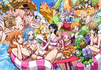 6+girls animal apple7apo bikini bird black_hair blonde_hair blue_eyes blue_hair blush boa_hancock breasts brown_eyes burger carrot_(one_piece) closed_eyes cup cyborg drink drinking drinking_straw eating food french_fries glasses happy hat jetpack jewelry jewelry_bonney koala_(one_piece) kurozumi_tama large_breasts looking_at_viewer mansherry_(one_piece) multiple_girls nami_(one_piece) navel necklace nefertari_vivi nico_robin one_piece open_mouth orange_hair perona purple_eyes purple_hair rabbit_girl rebecca_(one_piece) sea_monster shirahoshi short_hair smile sugar_(one_piece) swimsuit tashigi tentacles ulti_(one_piece) umbrella vegapunk_edison vegapunk_lilith vinsmoke_reiju water white_hair yamato_(one_piece)