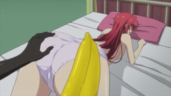 Rule 34 | 10s, 2girls, animated, animated gif, ass, banana, bed, bedroom, demon girl, food, fruit, heavy breathing, huge ass, multiple girls, naruse maria, naruse mio, panties, screencap, sexually suggestive, shinmai maou no testament, demon girl, underwear