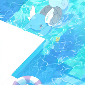 Rule 34 | blush stickers, brown eyes, claws, gen 1 pokemon, lifebuoy, nintendo, no humans, nostrils, one eye closed, outdoors, pokemon, pokemon (creature), pool, ripples, rubber duck, seasideiiii, solo, swim ring, swimming, wartortle, water