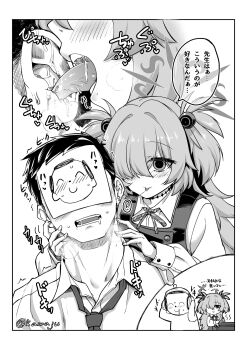1boy 1girl blue_archive blush buttons cauldron chibi choker collared_shirt diagonal-striped_ribbon doodle_sensei_(blue_archive) dot_nose dress drooling ear_licking fingernails greyscale hair_between_eyes hair_ornament hair_over_one_eye halo hands_on_another&#039;s_neck headphones heavy_breathing highres imagining kanoe_(blue_archive) kawajuu licking loli long_hair long_sleeves loose_necktie messy_hair monochrome neck_ribbon necktie one_eye_covered open_clothes pinafore_dress ribbon saliva saliva_trail scar scar_on_neck sensei_(blue_archive) shirt sleeve_cuffs sleeveless sleeveless_dress sweat teeth tongue tongue_in_ear tongue_out translation_request two_side_up upper_teeth_only very_long_hair