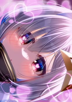 1girl absurdres amane_kanata amane_kanata_(1st_costume) black_dress blue_hair blush dress grey_hair hair_intakes halo heart heart-shaped_pupils highres hololive looking_at_viewer masanohe_(etoileair) medium_hair open_mouth purple_eyes solo star_halo symbol-shaped_pupils turtleneck turtleneck_dress virtual_youtuber