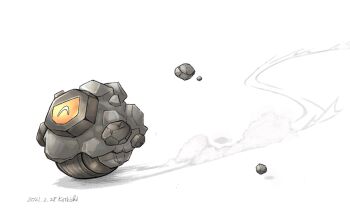 ^_^ artist_name closed_eyes commentary_request dated dust full_body gen_8_pokemon highres katkichi nintendo no_humans one-eyed one-hour_drawing_challenge pokemon pokemon_(creature) pokemon_focus rock rolycoly signature simple_background solo white_background