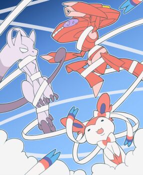 alternate_color android cannon claws expressionless gen_1_pokemon gen_5_pokemon gen_6_pokemon genesect legendary_pokemon mega_mewtwo_y mega_pokemon mewtwo mythical_pokemon nintendo no_humans pokemon pokemon_(anime) pokemon_(creature) pokemon_bw_(anime) pokemon_the_movie:_genesect_and_the_legend_awakened restrained ribbon shiny_pokemon smile surprised sylveon tail tsunaso_(lack_of_sunlight) what