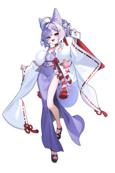 Rule 34 | 1girl, :d, absurdres, ahoge, bell, braid, cellphone, commentary request, cone hair bun, covered navel, dress, fang, full body, hair bun, hair intakes, hair ornament, hair rings, hairclip, hand up, heterochromia, high heel sandals, highres, holding, holding phone, korean commentary, leg up, long legs, looking at viewer, m cream01, neck bell, open mouth, panties, panty peek, phone, purple dress, purple hair, red panties, sandals, side-tie panties, side slit, simple background, skin fang, smartphone, smile, solo, standing, standing on one leg, stellive, strapless, strapless dress, tenko shibuki, underwear, virtual youtuber, white background