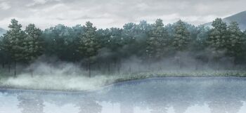 cloud day fog forest game_cg lake nature no_humans non-web_source official_art outdoors overcast reflection reflective_liquid scenery sky touhou touhou_gensou_eclipse tree