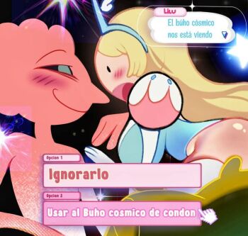 adventure_time ass blonde_hair blush bottomless breasts derivative_work dress fionna_campbell huge_ass large_breasts long_hair open_mouth pov puffy_short_sleeves puffy_sleeves short_sleeves status_bar thighhighs tiara white_thighhighs