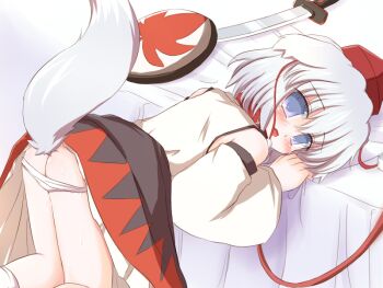 Rule 34 | 1girl, ass, female focus, hat, inubashiri momiji, panties, panty pull, ry (yagoyago), skirt, solo, touhou, underwear