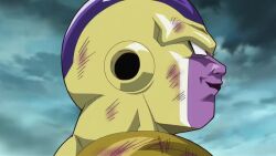 1boy 2015 20s alien angry animated anime_screenshot audible_speech dirty dragon_ball dragon_ball_super dragon_ball_z dragon_ball_z_fukkatsu_no_f dragonball_z english_audio frieza golden_frieza looking_at_viewer lowres male_focus muscular muscular_male no_humans open_mouth pectorals red_eyes shouting solo sound teeth video