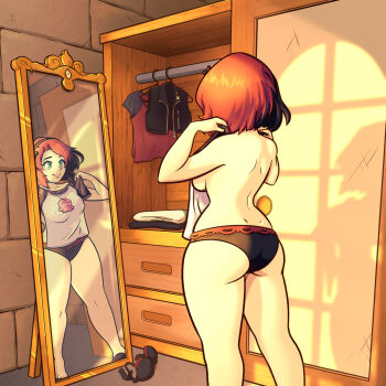 ass braless breasts dimples_of_venus huge_ass large_breasts mirror monorus panties remi_(monorus) remi_(remidemi) thick_thighs thighs topless_female underwear