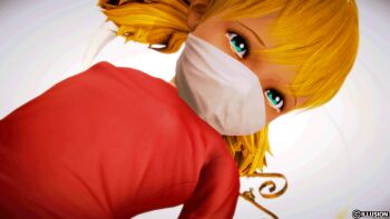 1girl 3d animated animated_gif arched_back blonde_hair bouncing_breasts bound breasts covered_erect_nipples female_focus flat_chest giggling hanzohatori illusion_soft inspector_gadget loli looking_at_viewer mask penny_(inspector_gadget) red_shirt shaking shirt small_breasts solo tears tied_up twintails