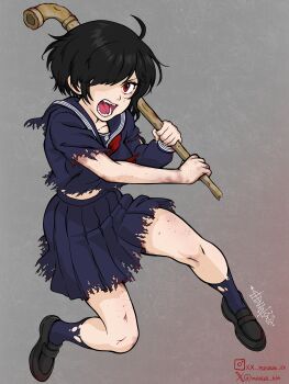 absurdres bad_source blood blood_on_clothes dress highres holding holding_weapon sailor_dress school_uniform shimizu_hinako silent_hill_(series) silent_hill_f weapon