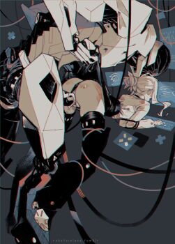 1boy 1girl ass bent_over black_panties clothes_grab clothing_aside computer_keyboard criticality_(robots_&amp;_lace) erection hair_bun hetero humanoid_robot leaning_forward long_hair loose_hair_strand monitor original panties panties_aside prosthesis prosthetic_leg ratio_(robots_&amp;_lace) robot robots_&amp;_lace sarah_stone science_fiction sex sex_from_behind size_difference typing uncensored underwear vaginal white_hair