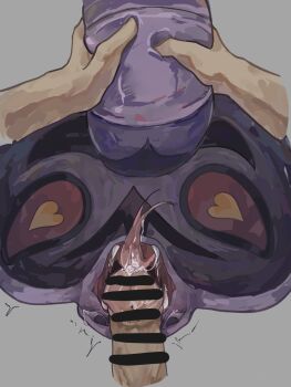 1332486839 1boy arbok arm_out_of_frame bar_censor bestiality censored commentary disembodied_hand disembodied_penis fellatio gen_1_pokemon grey_background highres irrumatio nintendo open_mouth oral penis pokemon pokemon_(creature) pokemon_focus pov precum pushing_away pushing_down sharp_teeth snake teeth tongue tongue_out twitching upside-down