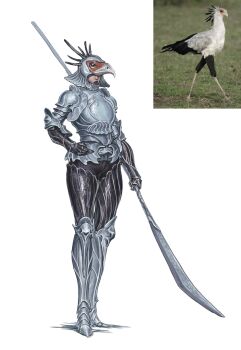 Rule 34 | 1other, animal, animal helmet, animal request, armor, bird, full armor, gauntlets, halberd, helmet, highres, holding, holding polearm, holding weapon, original, personification, photo inset, polearm, simple background, tu tka, weapon, white background