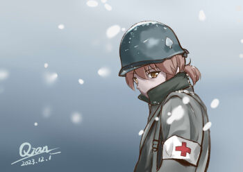 Rule 34 | 506th parachute infantry regiment (us army), band of brothers, battle of the bulge, combat medic, cross, dated, eugene roe, genderswap, genderswap (mtf), helmet, military, military uniform, ponytail, ptsd, qian, real life, red cross, signature, snow, war, world war ii