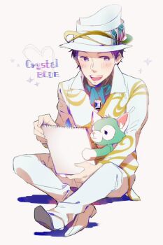 2boys animal_ears animification black_hair blue_eyes disneyland duffy_and_friends fashionable_easter furry furry_male gelatoni green_fur hat looking_at_viewer merumerumerume multiple_boys p.a._ocean_seamarine shirt short_hair smile stuffed_animal stuffed_toy top_hat