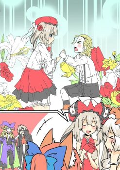 10s 3boys 3girls aged_down artemis_(fate) charles-henri_sanson_(fate) fate/extra fate/grand_order fate_(series) flashback flower marie_antoinette_(fate) marriage_proposal multiple_boys multiple_girls orion_(bear)_(fate) tamamo_no_mae_(fate) wolfgang_amadeus_mozart_(fate)