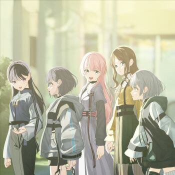 Rule 34 | 5girls, absurdres, album cover, bang dream!, bang dream! it's mygo!!!!!, black hair, black jacket, black pants, black shorts, blush, brown hair, chihaya anon, commentary request, cover, dress, grey dress, grey eyes, grey hair, grey jacket, grey necktie, hand up, highres, hood, hood down, hooded jacket, jacket, kaname raana, long hair, long sleeves, mitsuketa keshiki tazusaete, multiple girls, mygo!!!!! (bang dream!), nagasaki soyo, necktie, offering hand, official art, open mouth, pants, pink hair, purple eyes, second-party source, shiina taki, short hair, shorts, shuzuku, sidelocks, sleeves past wrists, suspenders, sweater, takamatsu tomori, teeth, thighhighs, upper teeth only, white hair, white thighhighs, yellow sweater