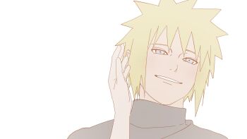 Rule 34 | 1boy, absurdres, blonde hair, blue eyes, highres, namikaze minato, naruto (series), naruto shippuuden, parted lips, pnpk 1013, pov, short hair, simple background, smile, solo focus, spiked hair, upper body, uzumaki kushina, white background