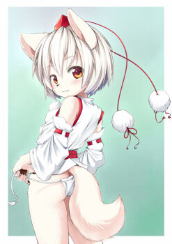 Rule 34 | 1girl, :3, animal ears, female focus, furrification, furry, furry female, inubashiri momiji, kagerofu, looking at viewer, panties, solo, tagme, tail, touhou, underwear