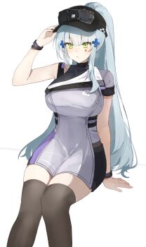 1girl 808_0 absurdres blue_hair breasts girls&#039;_frontline girls&#039;_frontline_2:_exilium green_eyes highres hk416_(girls&#039;_frontline) klukai_(girls&#039;_frontline_2) long_hair official_alternate_costume simple_background solo tattoo teardrop teardrop_facial_mark teardrop_tattoo very_long_hair white_background