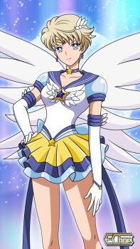 1girl adult_swim angel_wings bishoujo_senshi_sailor_moon bishoujo_senshi_sailor_moon_s bishoujo_senshi_sailor_moon_s:_the_movie bishoujo_senshi_sailor_moon_s_the_movie:_kaguya-hime_no_koibito bishoujo_senshi_sailor_moon_supers bishoujo_senshi_sailor_moon_supers:_the_movie bishoujo_senshi_sailor_moon_supers_the_movie:_sailor_9_senshi_shuuketsu!_black_dream_hole_no_kiseki blonde_hair e.choe_(artist) eternal_sailor_uranus highres navy_eyes sailor_senshi_uniform sailor_uranus solo super_sailor_uranus super_sailor_uranus_(stars) ten&#039;ou_haruka toei_company toonami wings