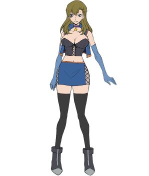 1girl araki_yoko blonde_hair blue_eyes breasts reference_sheet choker cleavage code_geass code_geass:_dakkan_no_roze collarbone corset elbow_gloves full_body gloves large_breasts long_hair midriff miniskirt navel official_art pencil_skirt skirt sleeveless solo thighhighs vest zettai_ryouiki