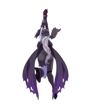 1girl absurdres ass bare_shoulders demon digimon female_focus gerusyu highres ladydevimon mask open_mouth red_eyes simple_background thighs white_background