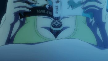 Rule 34 | 1girl, animated, animated gif, anime screenshot, ass, ass focus, ass shake, ayakashi triangle, between breasts, black shorts, blush, book, bouncing ass, bouncing breasts, breast focus, breasts, choker, cleavage, closed eyes, closed mouth, collarbone, feet up, from behind, frown, futon, genderswap, genderswap (mtf), hair between eyes, hip bones, holding, holding book, huge ass, kazamaki matsuri, kazamaki matsuri (female), kicking legs, large breasts, long hair, lying, messy hair, navel, on back, on stomach, reading manga, red eyes, scroll between breasts, shorts, solo, sports bra, stomach tattoo, talking, tatami, tattoo, thighs, white hair