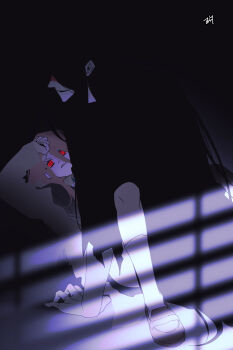 Rule 34 | 1boy, 1girl, absurdres, adashino adami, bbabbamis2, black background, black hair, black kimono, commentary request, glowing, glowing eyes, hetero, highres, homicipher, japanese clothes, kimono, korean commentary, long hair, lying, mr. crawling, on back, red eyes, ringed eyes, very long hair, window light