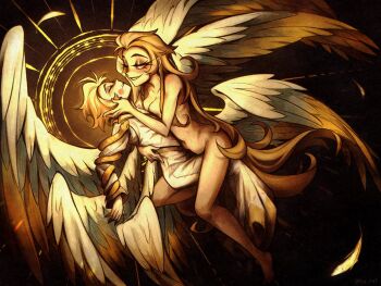 Rule 34 | 1boy, 1girl, angel, angel wings, blonde hair, blush stickers, commentary, completely nude, couple, demon boy, demon girl, english commentary, hair slicked back, hazbin hotel, hellaverse, hetero, highres, husband and wife, lilith (hazbin hotel), lucifer morningstar (hazbin hotel), nude, snake, sunlit-mess, wings