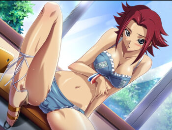 blue_eyes blush bra breasts cameltoe cleavage code_geass kouzuki_kallen kimura_takahiro large_breasts lingerie panties red_hair shy third-party_edit underwear