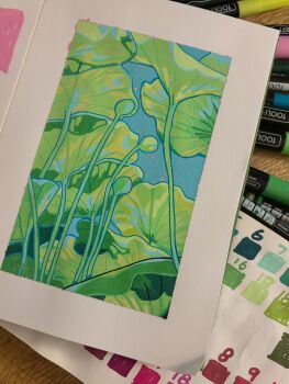 art_tools_in_frame border commentary english_commentary highres lanajay_art leaf lily_pad marker marker_(medium) no_humans original paint_marker_(medium) photo_(medium) plant plant_focus traditional_media white_border