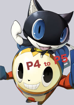 Rule 34 | 10s, cat, garuganchuu, grey background, highres, kuma (persona 4), morgana (persona 5), no humans, persona, persona 4, persona 5, simple background