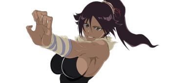 1girl bleach bleach_soul_resonance breasts large_breasts long_hair ponytail shihouin_yoruichi sideboob solo